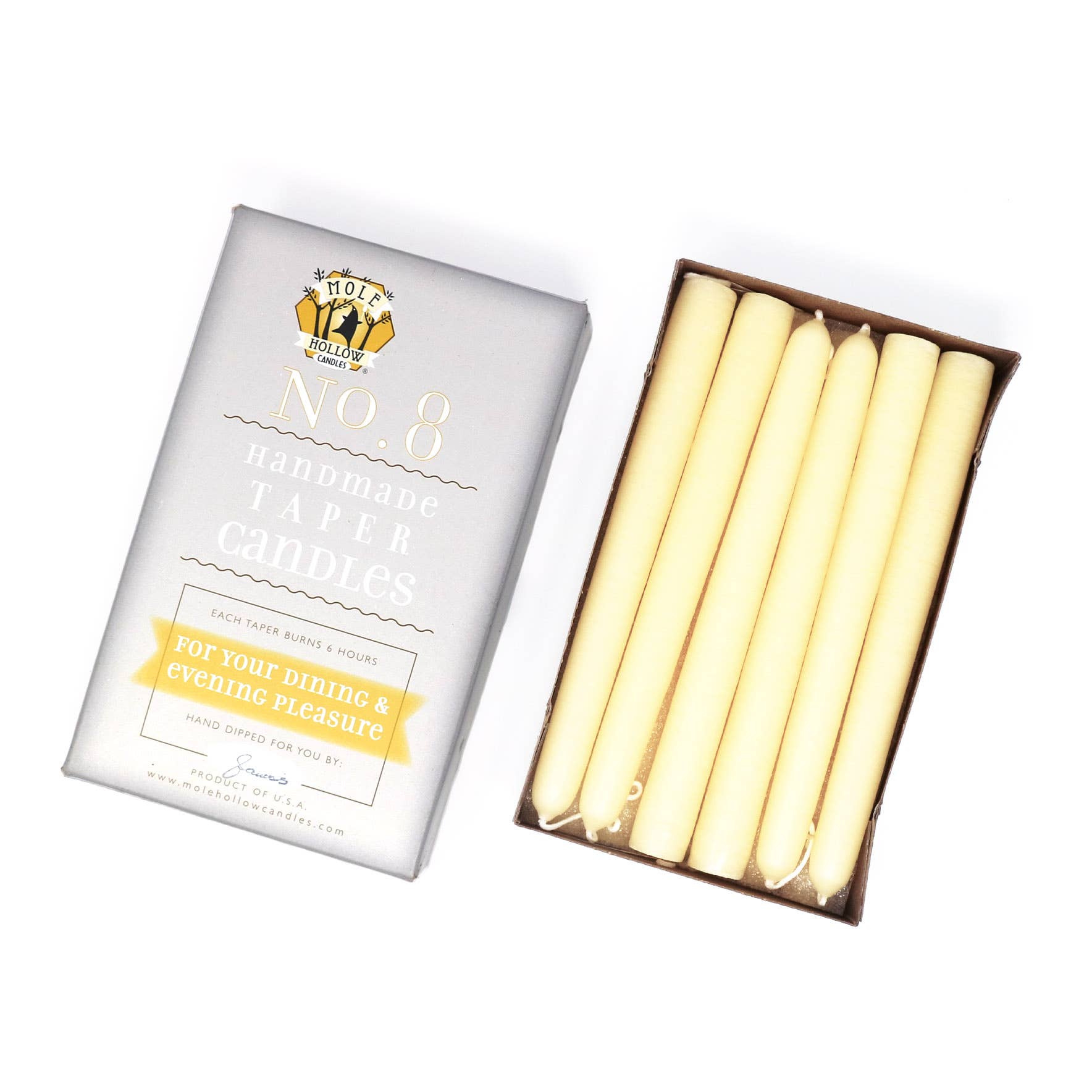 8" Hand Dipped Taper Candles – Mole Hollow Candles