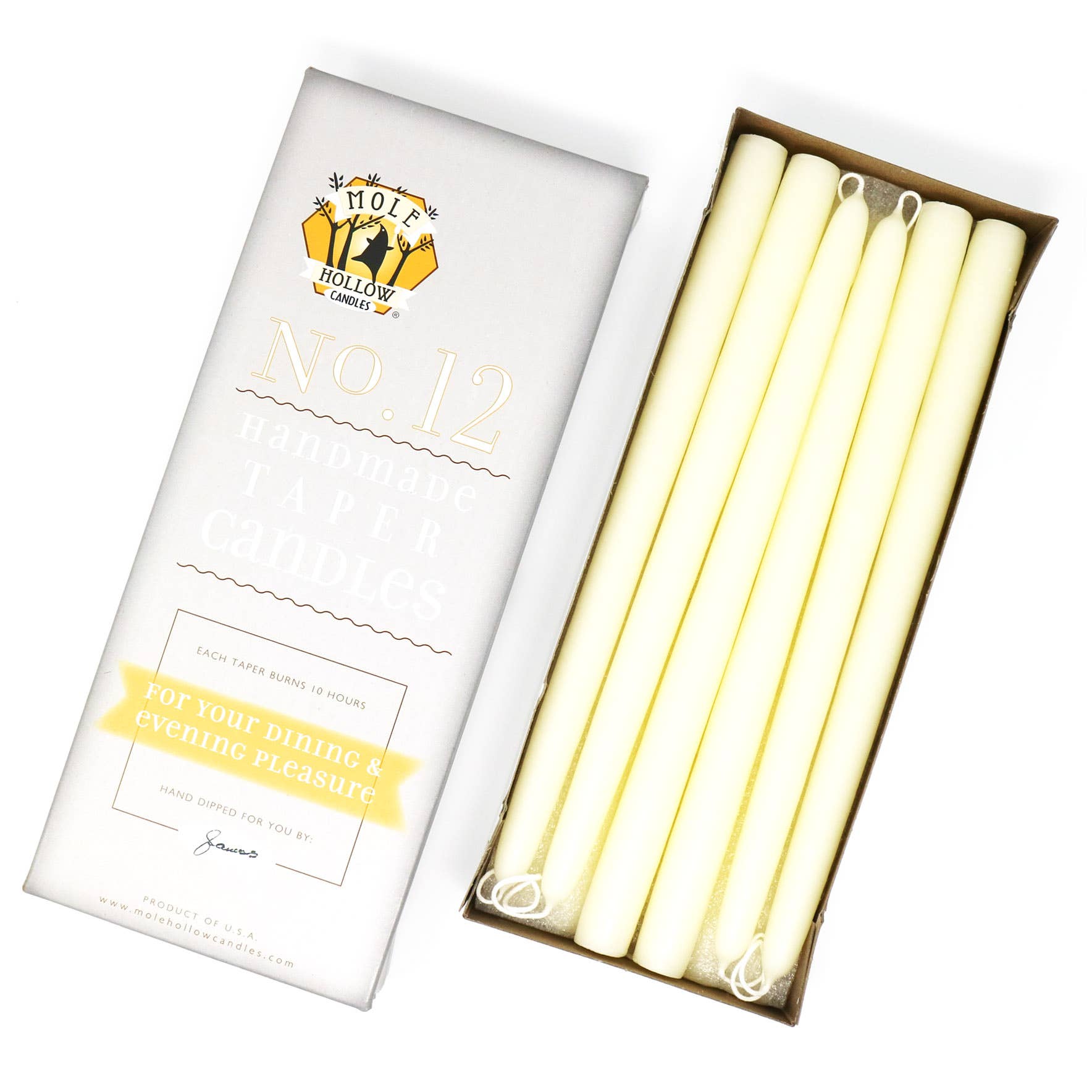 12" Hand Dipped Taper Candles – Mole Hollow Candles