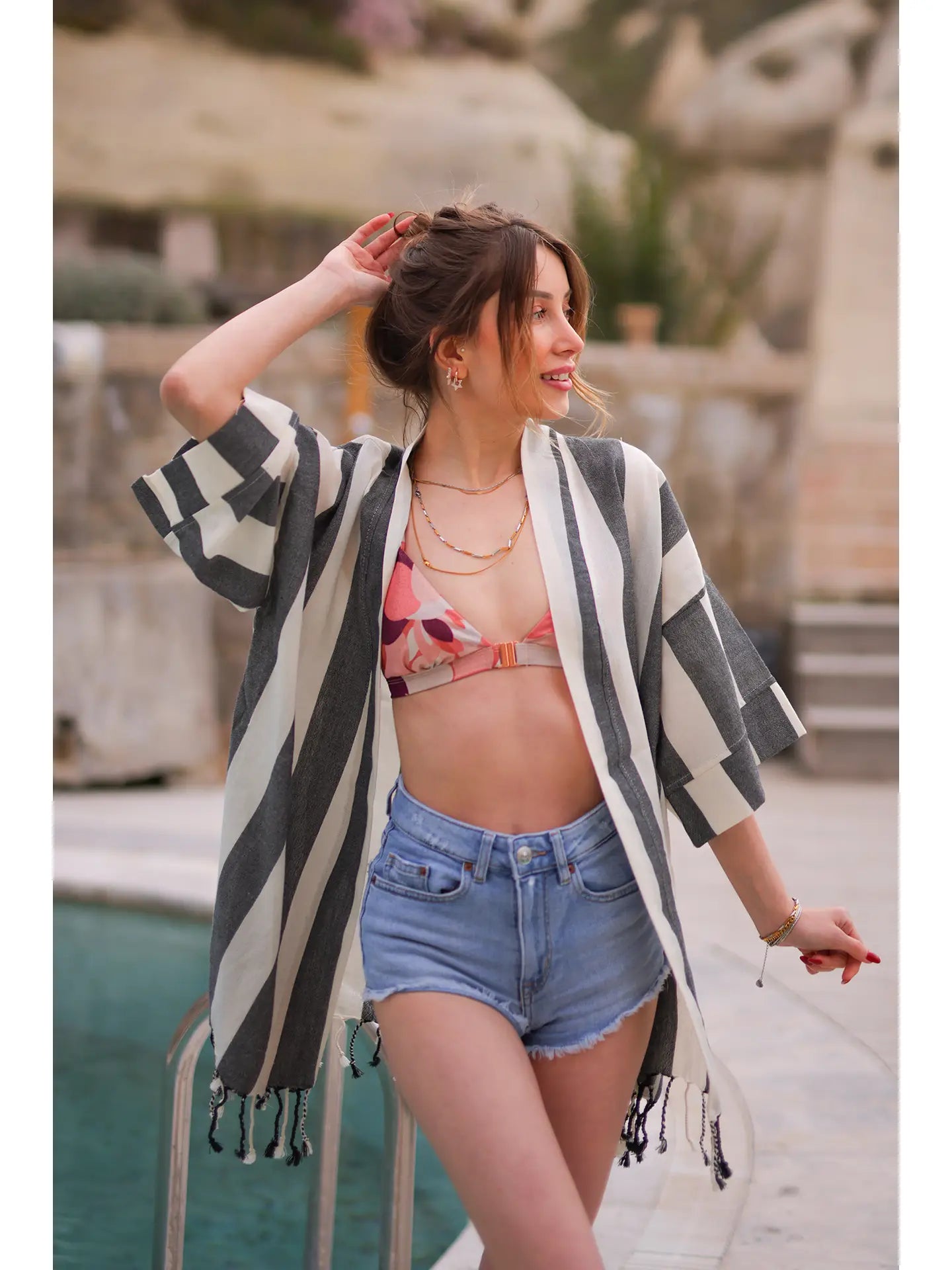 Black Striped Beach Cover Up