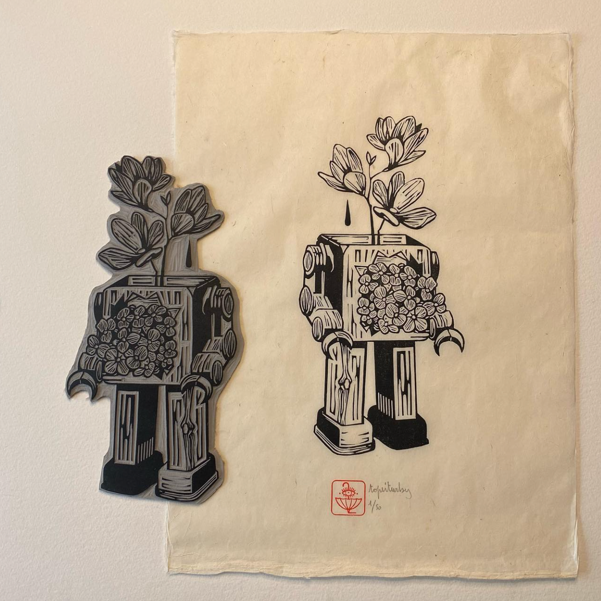 Large Linocut by Topsi Turby