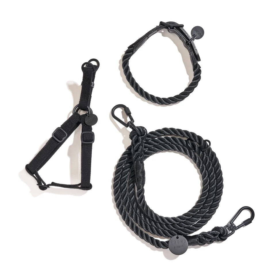 Matte Black/ Black Rope Dog Leash, Adjustable.