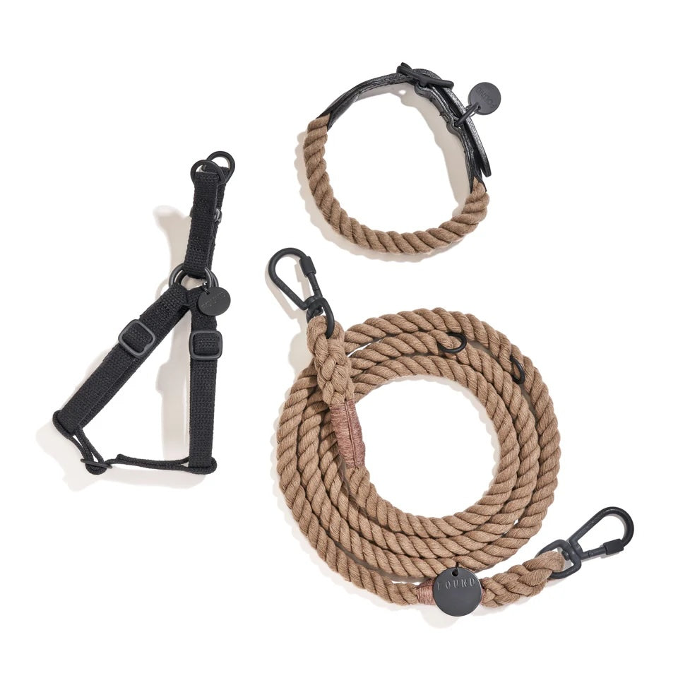 Matte Black/ Natural Rope Dog Leash, Adjustable.