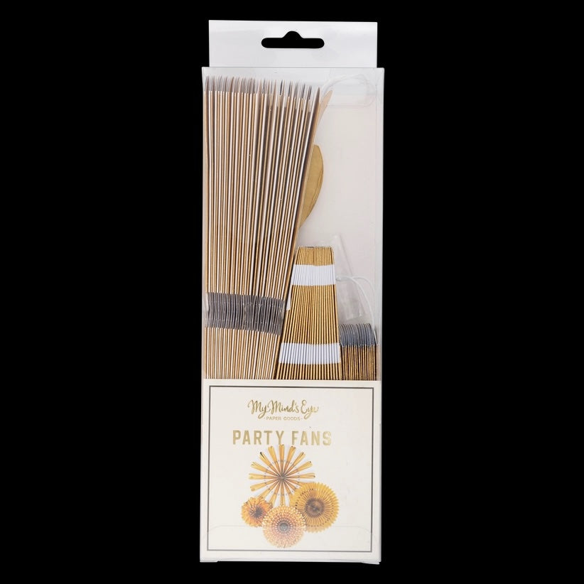 Gold and White Small Party Fan Set