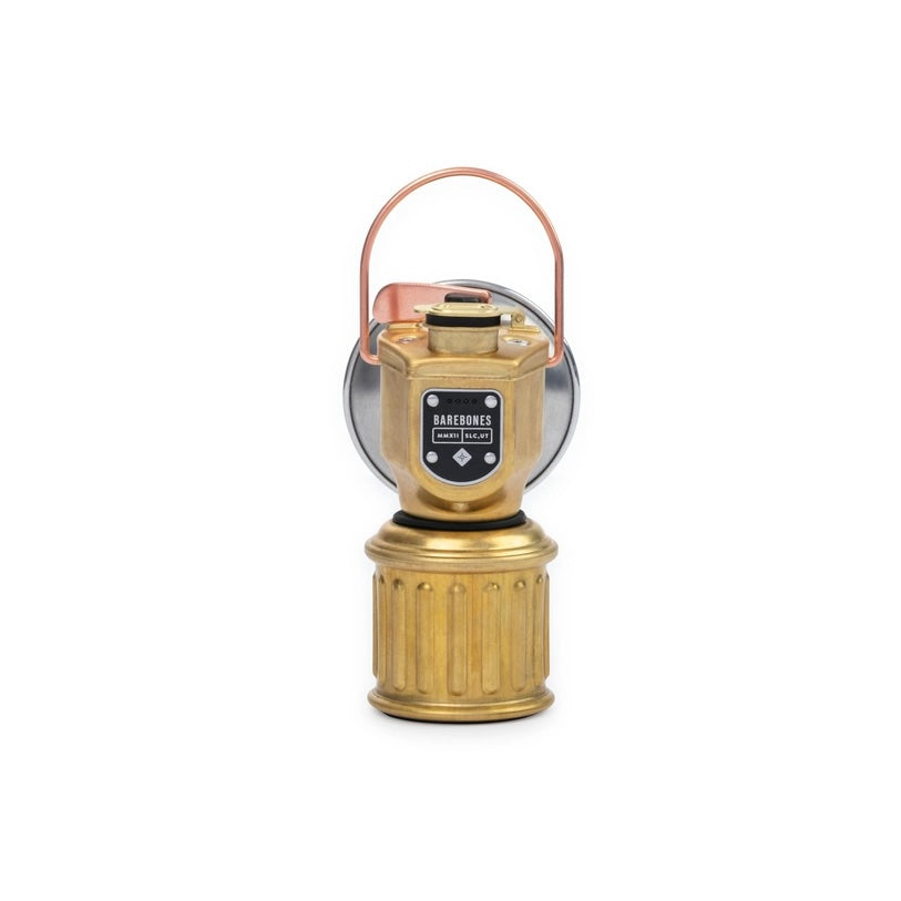 Gold lantern with a brand logo on a white background