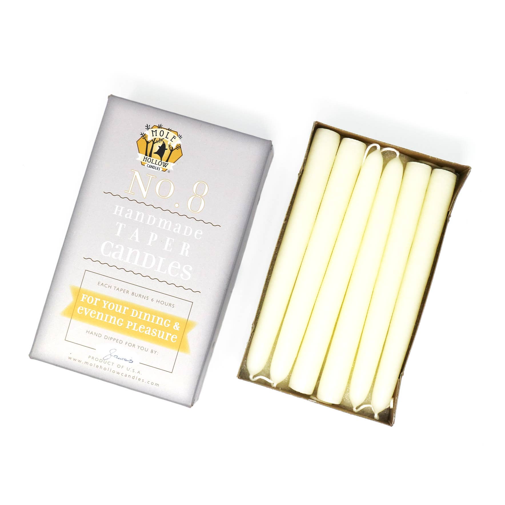 8" Hand Dipped Taper Candles – Mole Hollow Candles