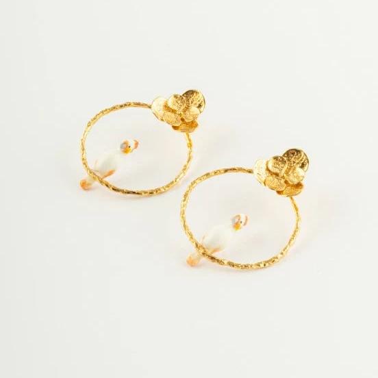 Cockatoo On Flower Earrings