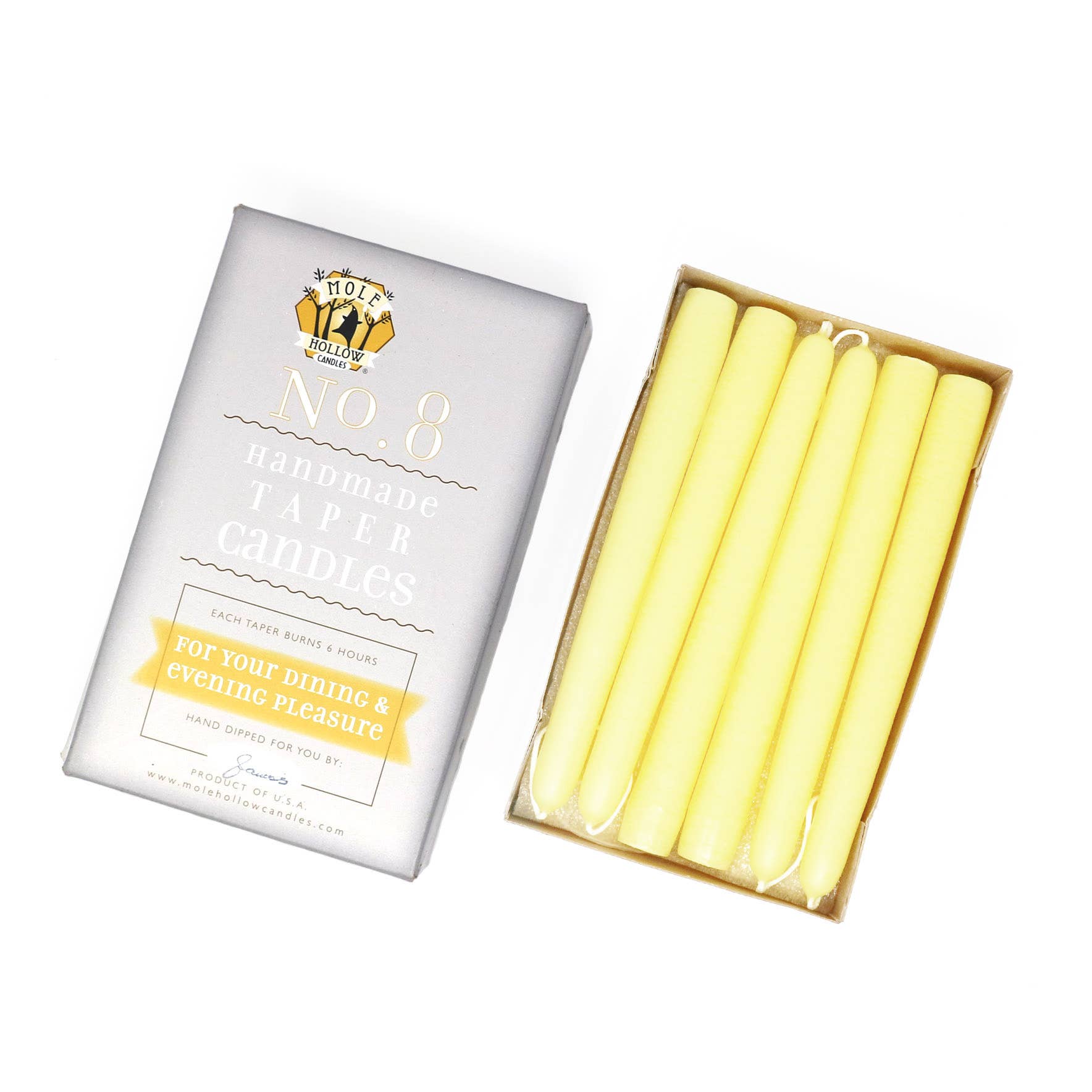8" Hand Dipped Taper Candles – Mole Hollow Candles