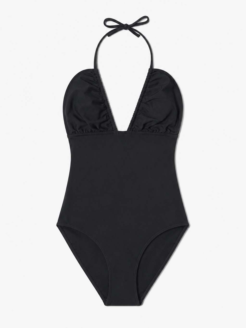Detail of the soft gathering at the front of the black one-piece – Blanche Edit