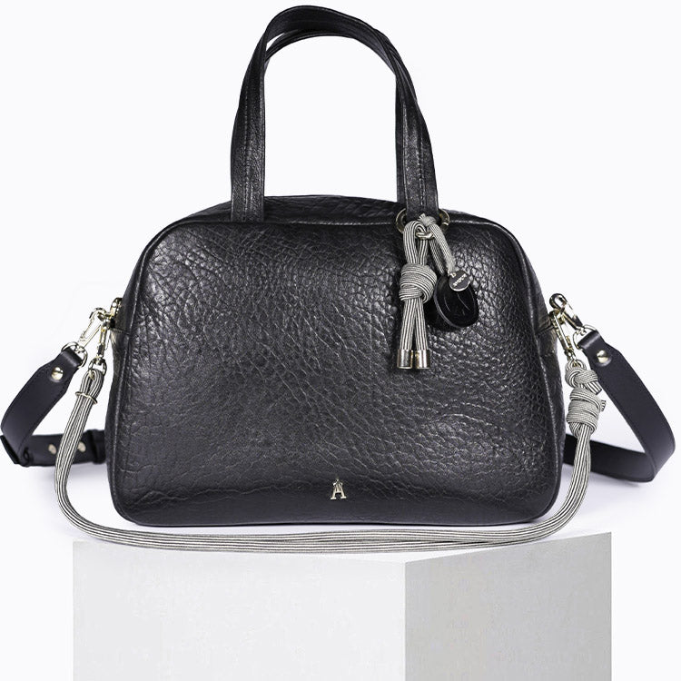 Large soft black bubble lambskin bag with two short handles – Craie Studio