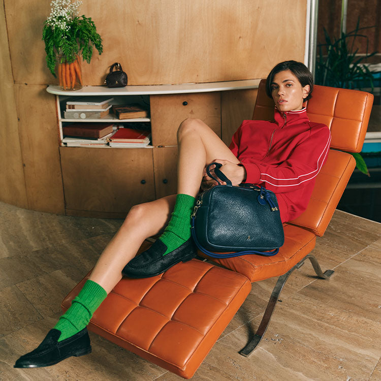 Black bubble leather Made bag styled with an outfit – Craie Studio
