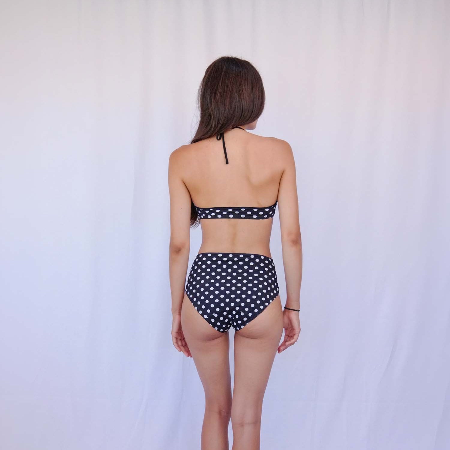 Polka-dot high-waist bikini showing the smooth, seam-free waistband – Blanche Edit