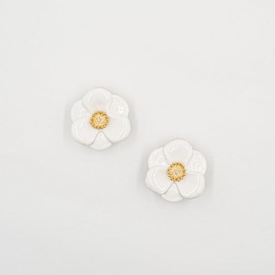 Big White Flower Stud Earrings