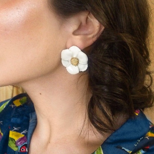 Big White Flower Stud Earrings