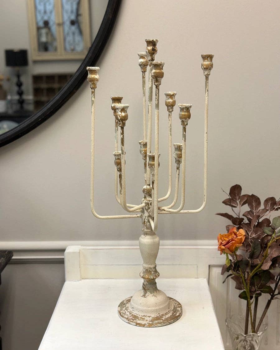 White 13-Candle Iron Candelabra – Vagabond Vintage