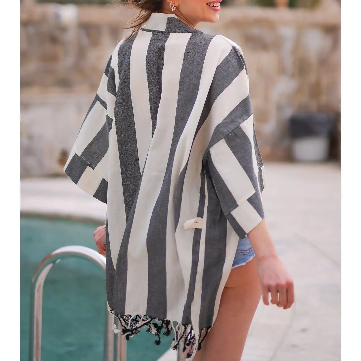 Black Striped Beach Cover Up