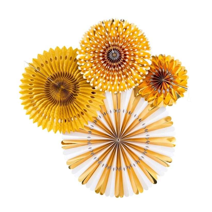 Gold and White Small Party Fan Set
