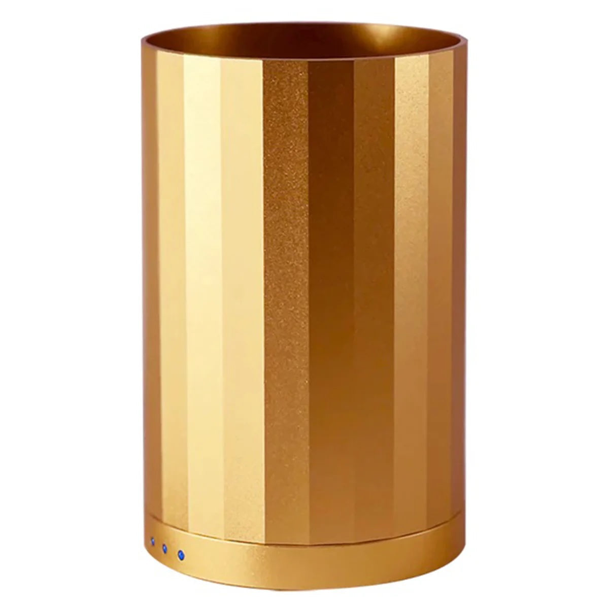 Gold cylindrical lighting device on a white background