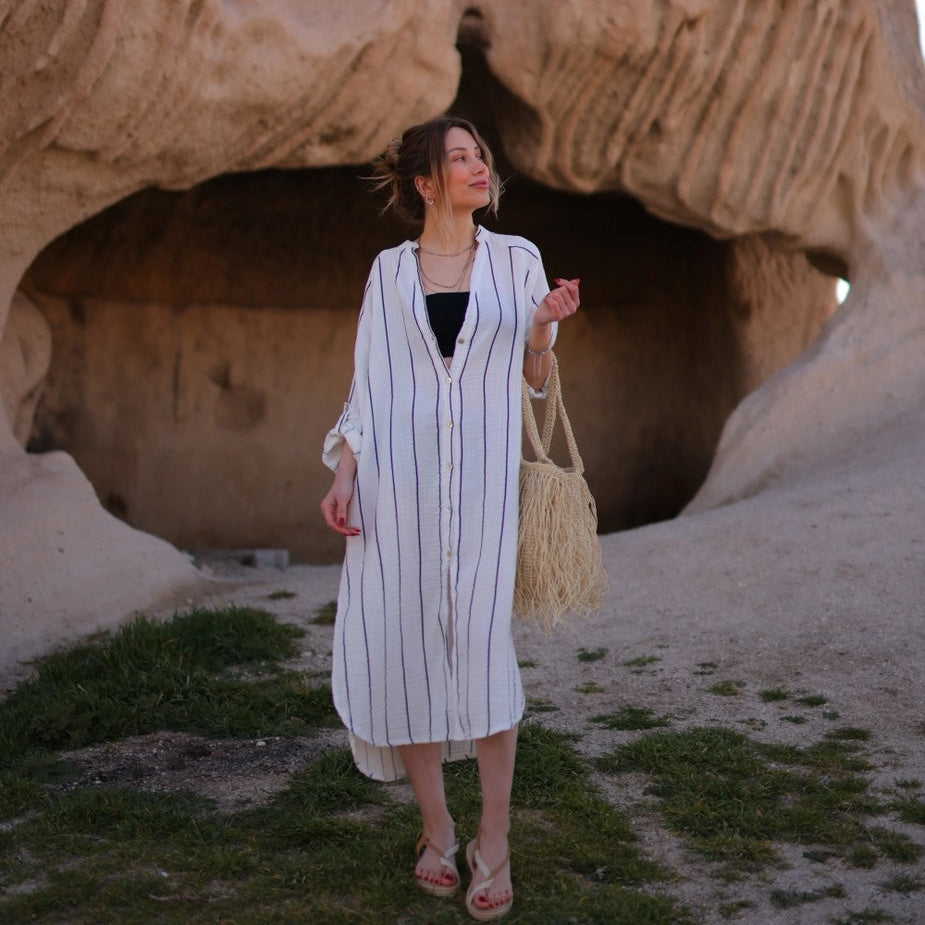Black and White Striped Shirt Dress