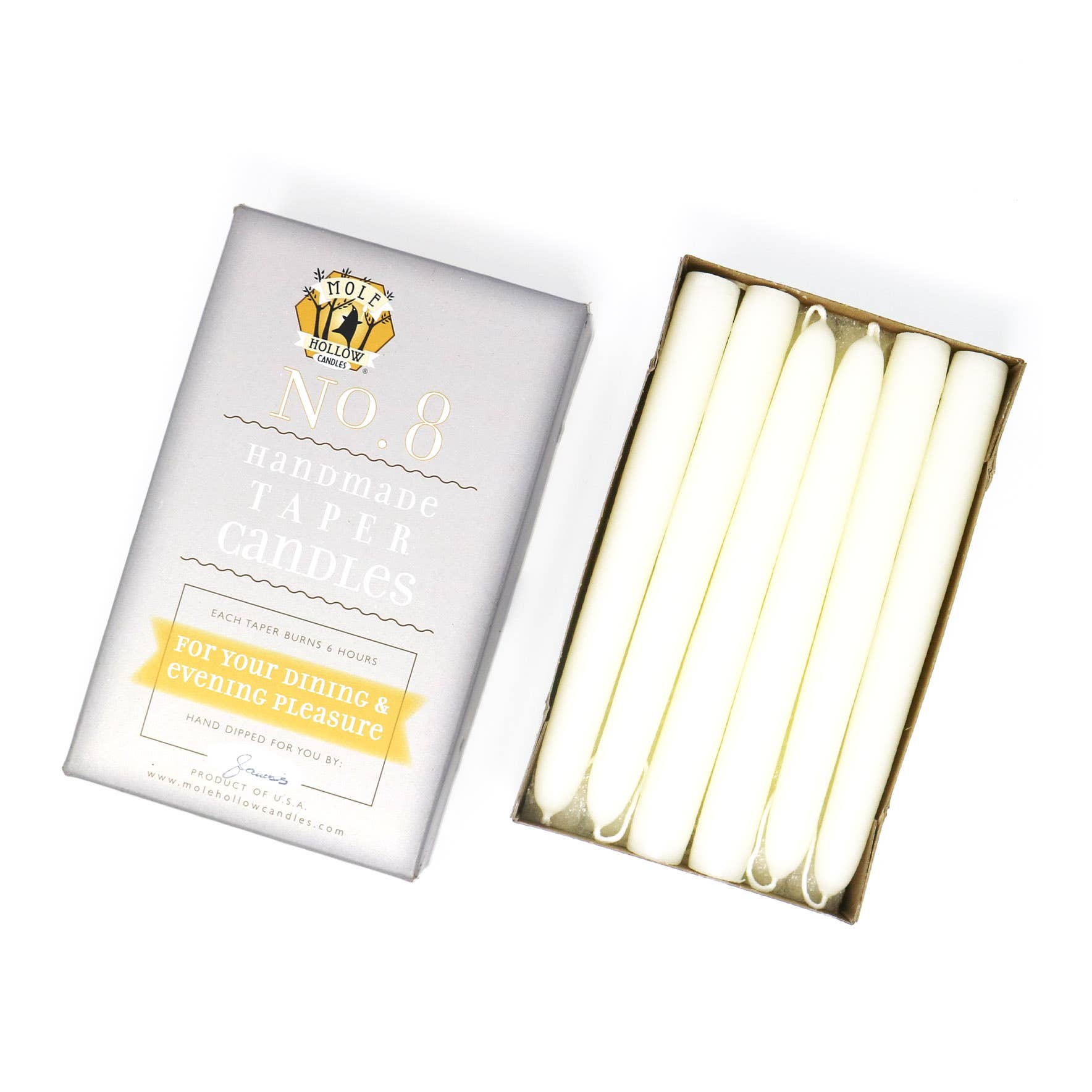 8" Hand Dipped Taper Candles – Mole Hollow Candles