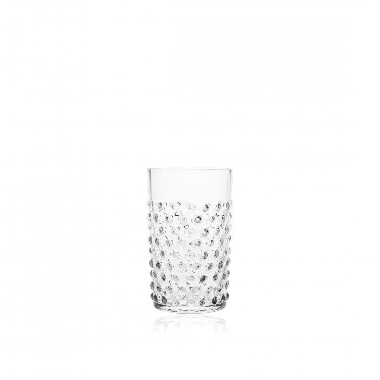 Clear glass with textured design on a white background