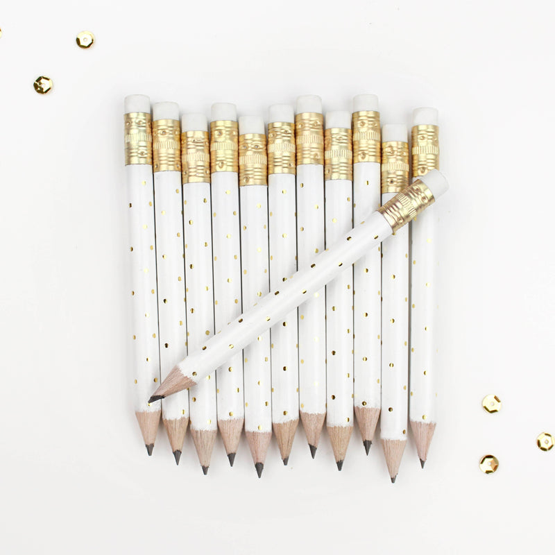Mini Pencils - Gold Dot/White