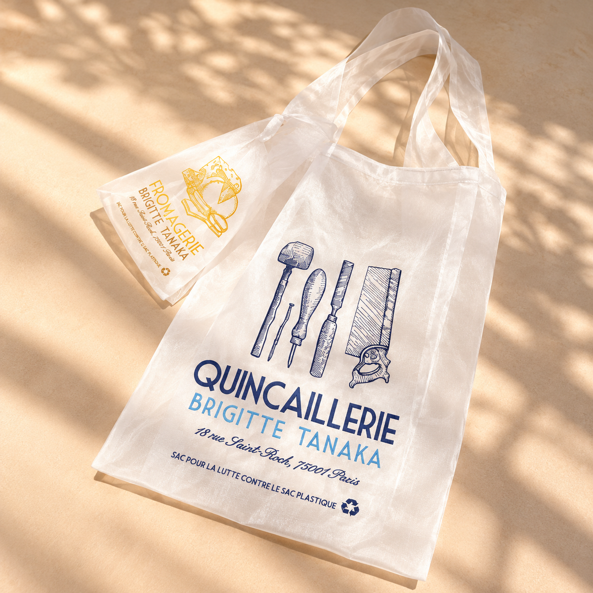 Quincaillerie organza bag in soft sunlight with long shoulder handles – Brigitte Tanaka