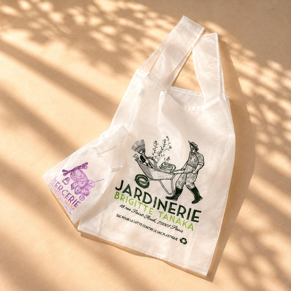 Mercerie and Jardinerie organza bags lying in the sunlight – Brigitte Tanaka
