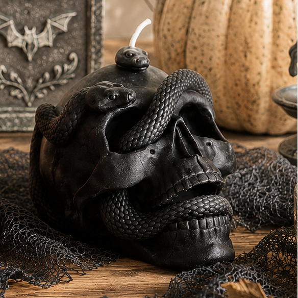 Skull with Snake Pillar Candle – Agaboo Candle