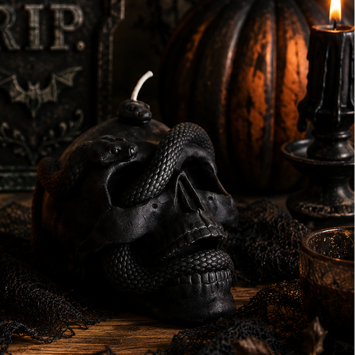 Skull with Snake Pillar Candle – Agaboo Candle
