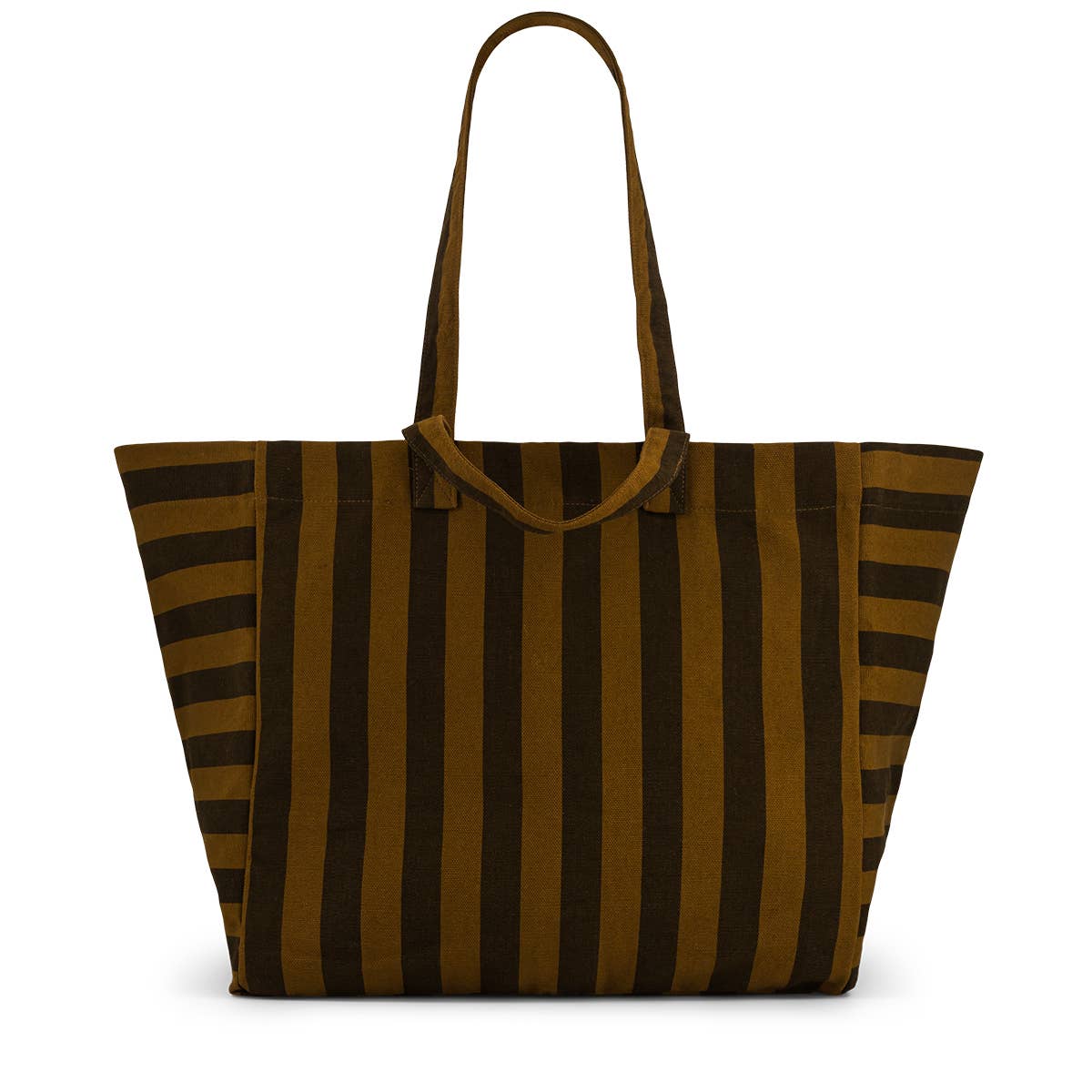 Large cumin and dark brown striped cotton canvas tote bag with long handles – Rose in April