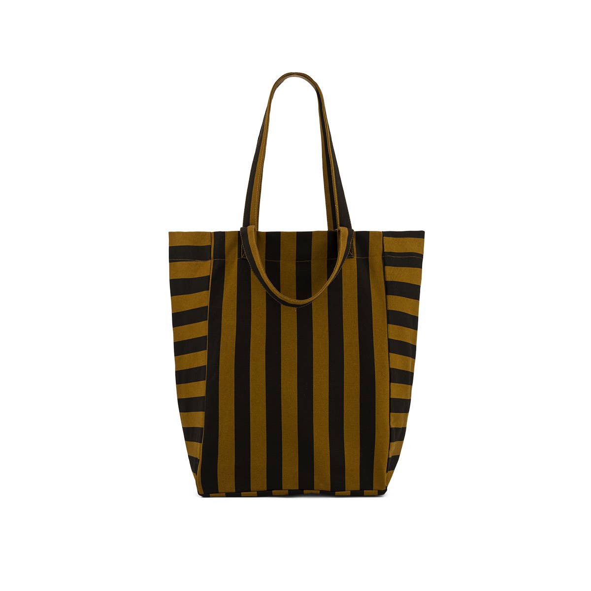 Medium upright tote bag in cumin and black striped washed cotton canvas – Rose in April