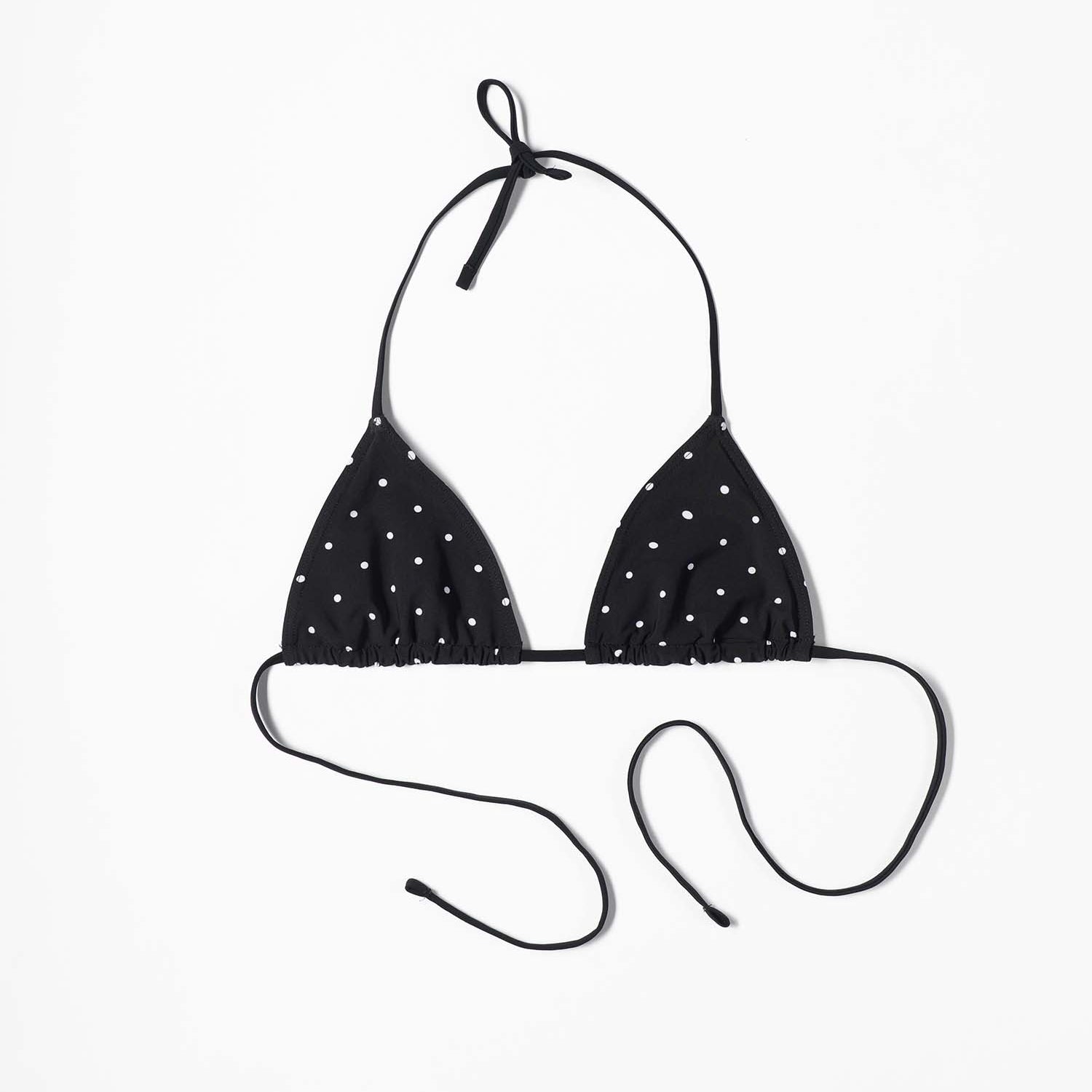 Close-up of the mini-dot print and slim ties on the triangle top – Blanche Edit