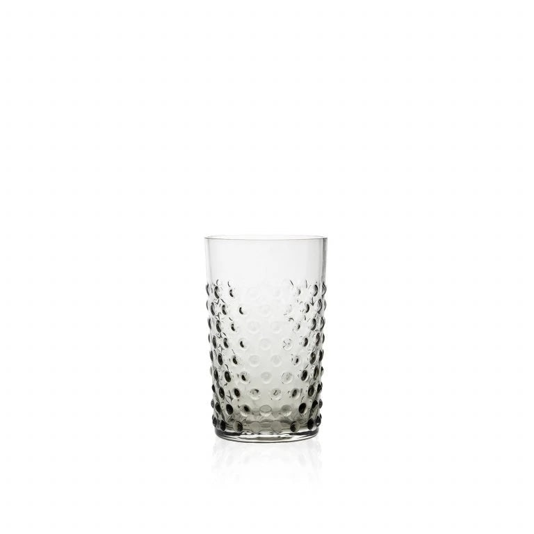 Clear glass with textured design on a white background