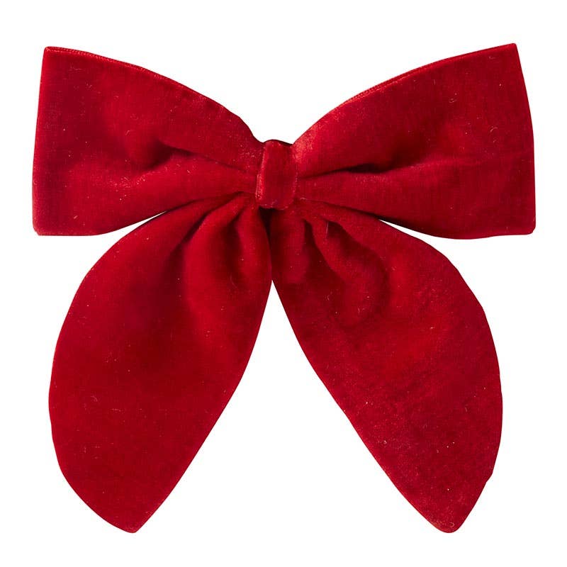 Four red velvet bow napkin ties presented on a branded card – Santa Barbara Design Studio