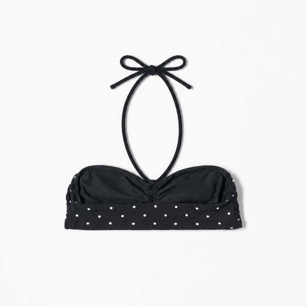 Mini-dot bandeau top styled outdoors in summer light – Blanche Edit